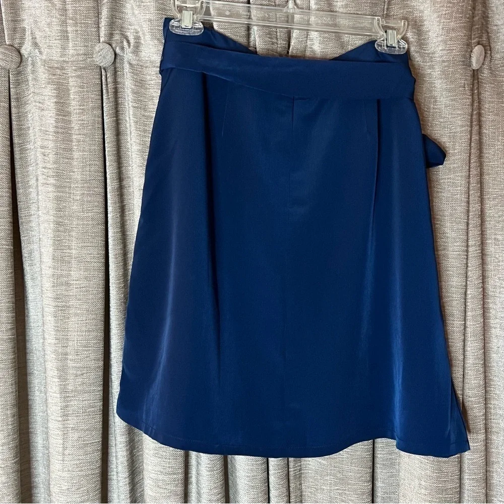 NWT Paris Sunday Blue Faux Tie Waist A Line Mini Skirt Size 8